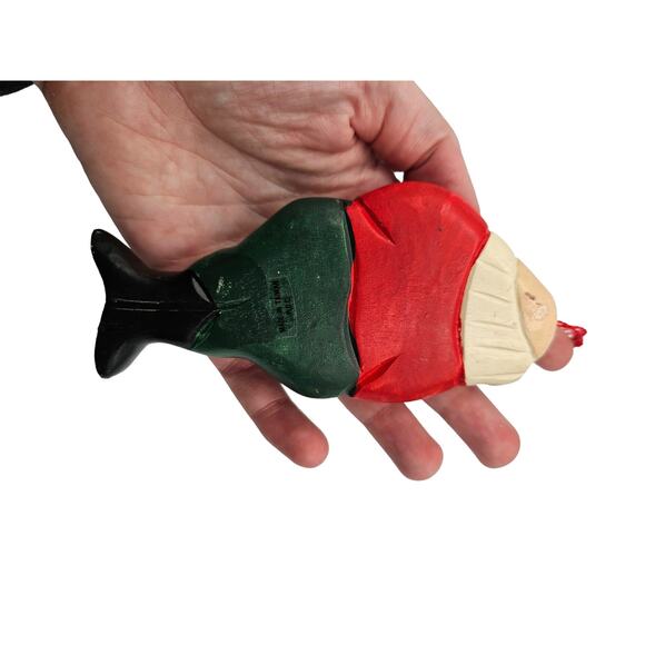 Wooden Hand Carved Asian Santa Claus Christmas Hanging Ornament 5.5" Tall - Picture 4 of 4